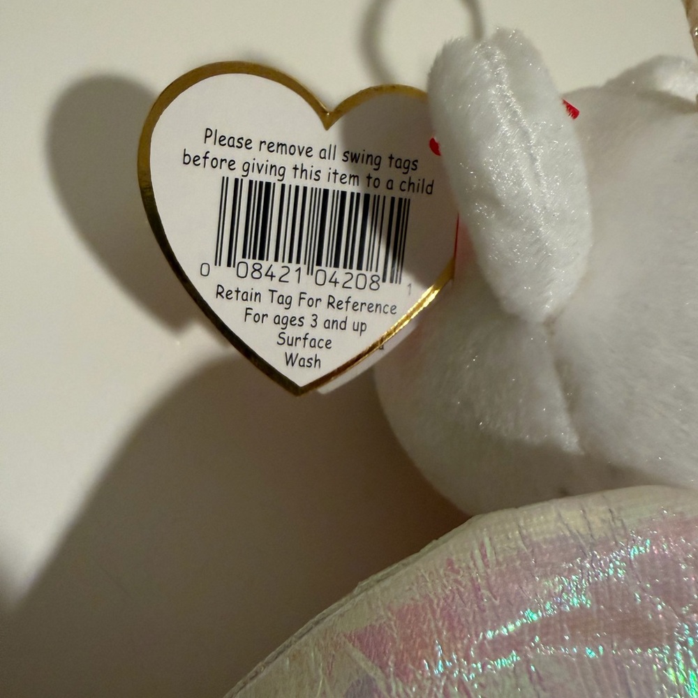 NWT RARE Ty White Angel Bear Plush with Iridescent Wings Beanie Baby WITH ERRORS - Picture 6 of 9